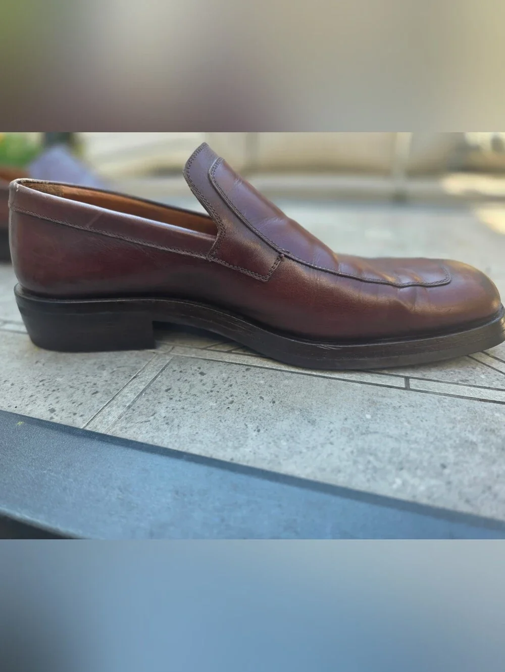 Gucci Vintage Brown Leather Square Toe Loafers Slip-On DressShoes Mens US 11.5 M
